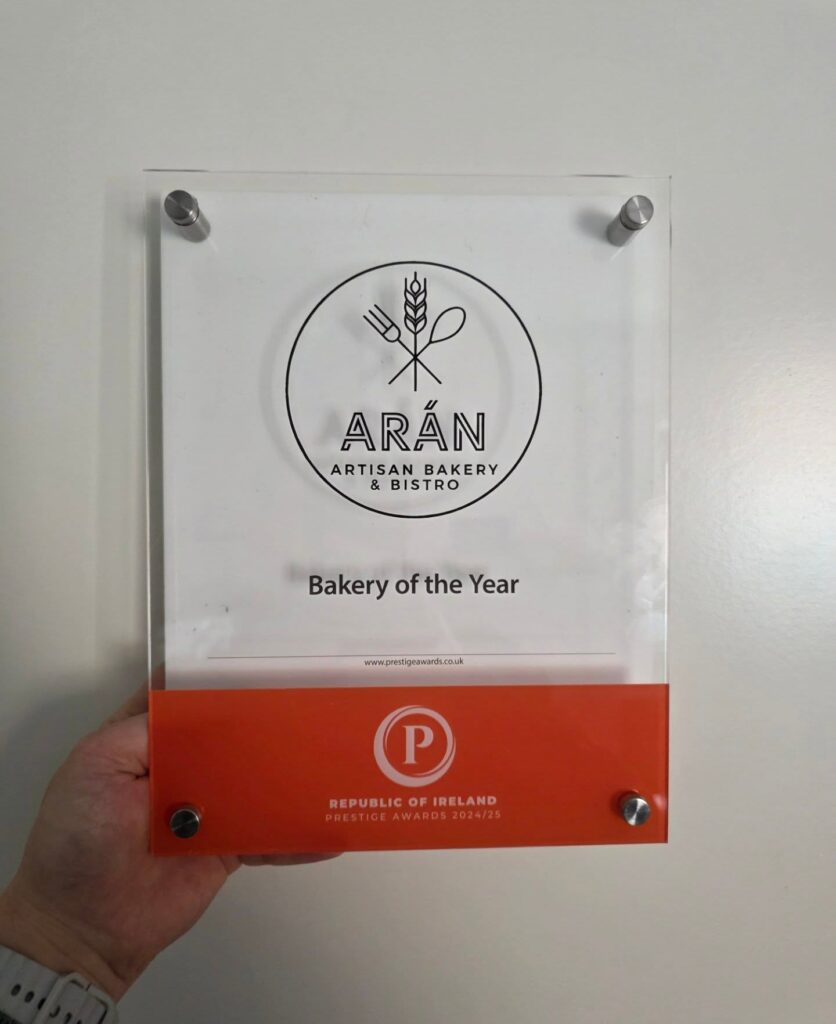 Arán's Bakery of the Year award from The Prestige Awards. Photo: arankilkenny / Facebook
